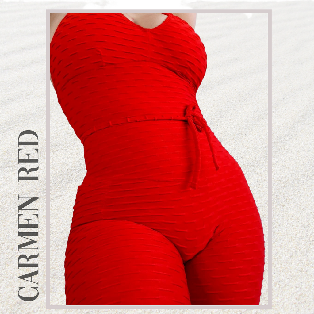 Fitness Jumpsuit  Honeycomb Scrunch Booty One Piece Red